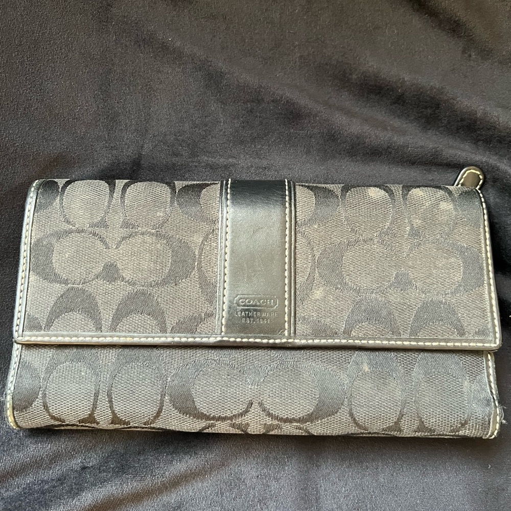 Coach Black Monogram Clutch Wallet OBO